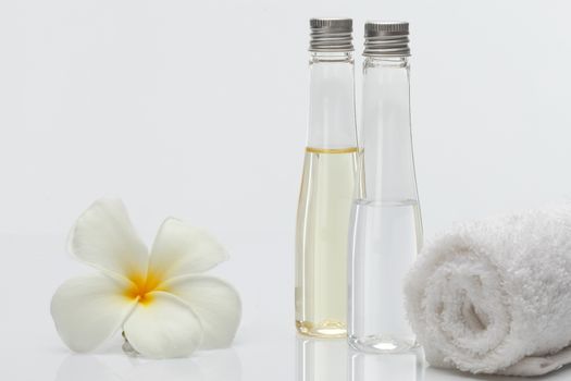 Close up view of spa theme objects on white background