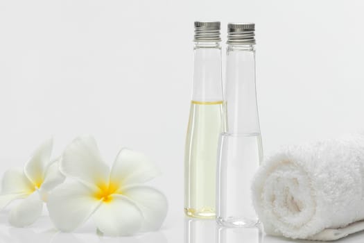 Close up view of spa theme objects on white background