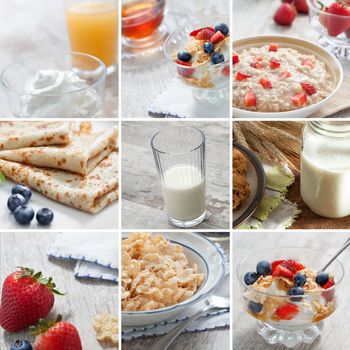 breakfast theme collage composed of different images