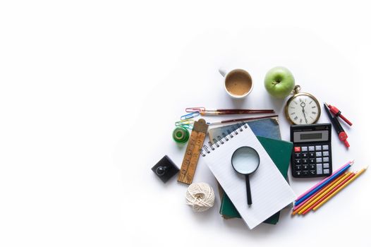 Various stationery objects isolated over a white background