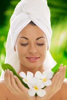 portrait of young beautiful woman  in spa environment