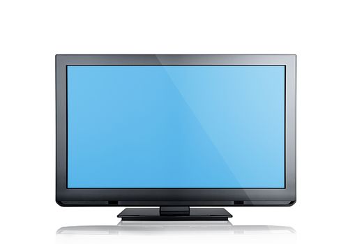 close up view of nice black tv on white back