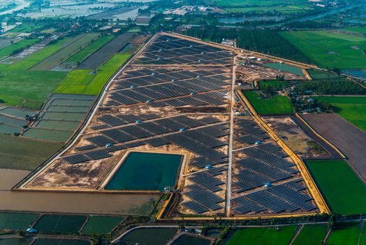 Solar farm, solar panels photo from the air