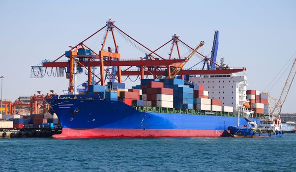 Container Ship is loading in a port