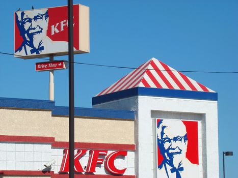 Los Angeles, USA - July 18 2010: Kentucky Fried Chicken (KFC) Restaurant, Fast Food in Los Angeles downtown. KFC is a Fast Food Restaurant Chain that specializes in Fried Chicken
