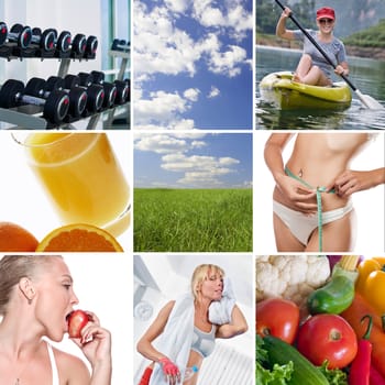 healthy theme collage composed of different images