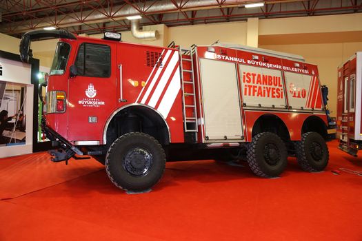 ISTANBUL, TURKEY - SEPTEMBER 12, 2015: Fire Truck in ISAF Security fair in Istanbul Fair Center