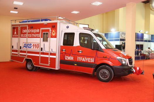 ISTANBUL, TURKEY - SEPTEMBER 12, 2015: Fire Truck in ISAF Security fair in Istanbul Fair Center