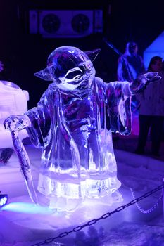 BELGIUM, Liege: An ice-scupture of Star Wars character Yoda is pictured during Liege Ice Sculpture festival in Liege, Belgium, on December 19, 2015.
