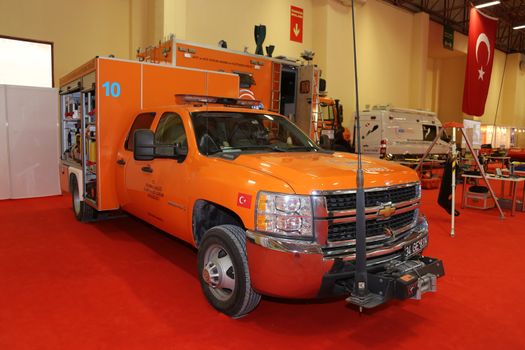 ISTANBUL, TURKEY - SEPTEMBER 12, 2015: Search and rescue vehicle in ISAF Security fair in Istanbul Fair Center