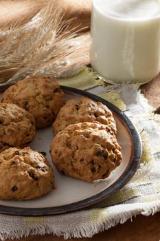 close up view of nice homemade cookies with milk