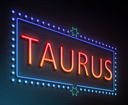 Illustration depicting an illuminated neon sign with a taurus concept.