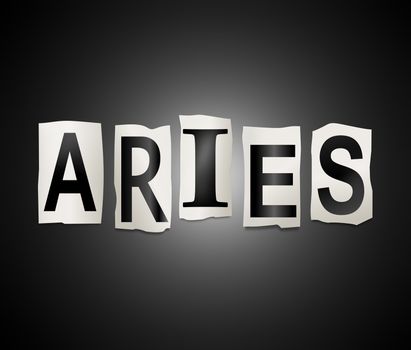 Illustration depicting a set of cut out printed letters arranged to form the word Aries