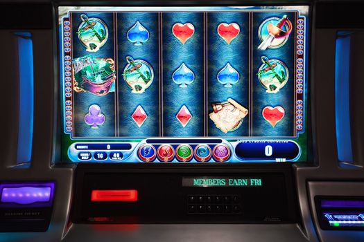 close up view of slot machine in las vegas casino