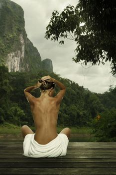 portrait of young beautiful woman  in nature environment .