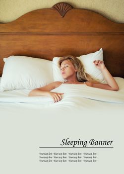 portrait of sleeping young woman on color back. banner, lots of copy space