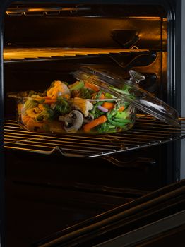 view of pot filled with vegetables ready to be cooked