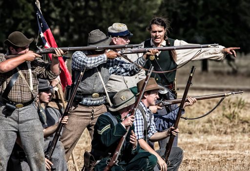 Confederate troops open fire on the Union Army during a Civil War reenactment in Anderson, California.
Photo taken on: September 27th, 2014
