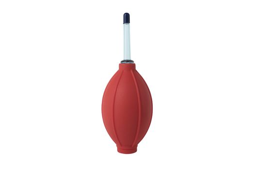 Red air blower for dust cleaner in camera on white background - clipping paths