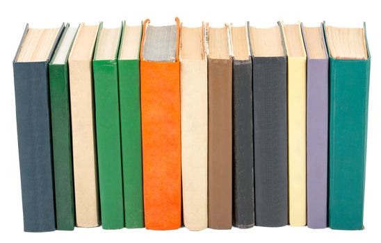 Set of colorful books isolated on white background, closeup