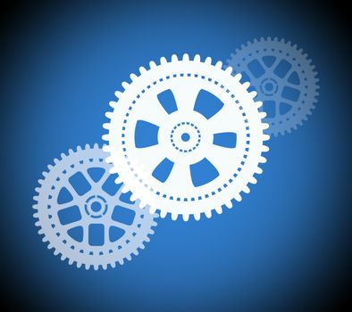 Set of mechanical gears on blue background