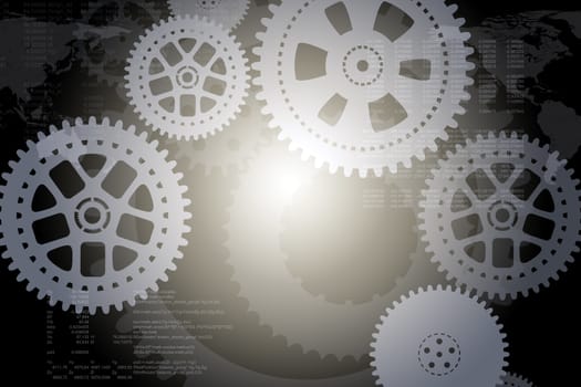 Set of mechanical gears on grey background