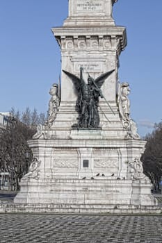 Details of the Monument to the Restorers on Restauradores Square in Lisbon, Portugal