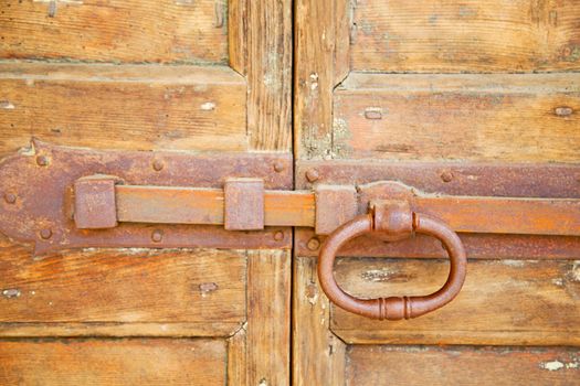 europe old in  italy  antique close brown door and rusty lock  closeup