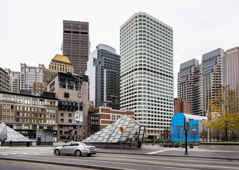 BOSTON - DECEMBER 13: Portrait of Downtown financial district  on December 13, 2015 in Boston, MA USA 