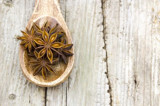 star anise on wooden spoon