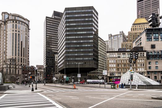 BOSTON - DECEMBER 13: Portrait of Downtown financial district  on December 13, 2015 in Boston, MA USA 