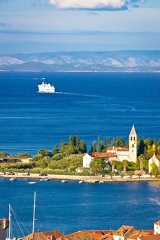 Vis island church and ferry view, Dalmatia, Croatia