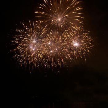 Fireworks, salute on the black sky background