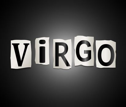 Illustration depicting a set of cut out printed letters arranged to form the word virgo.