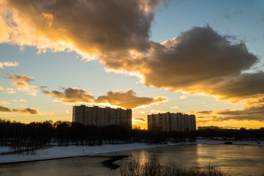 Sunset over the city, lake 2016