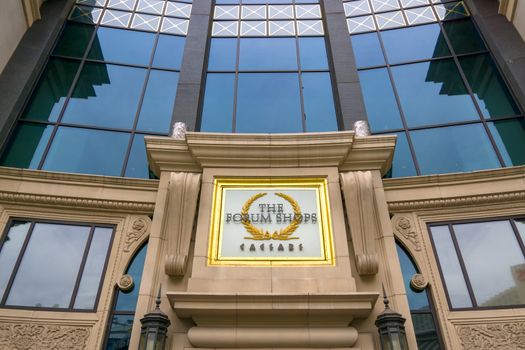 LAS VEGAS, NV/USA - FEBRUARY 14, 2016: The Forum Shops entrance and logo at Caesars Palace. The Forum Shops at Caesars is ashopping mall connected to Caesars Palace on the Las Vegas Strip.