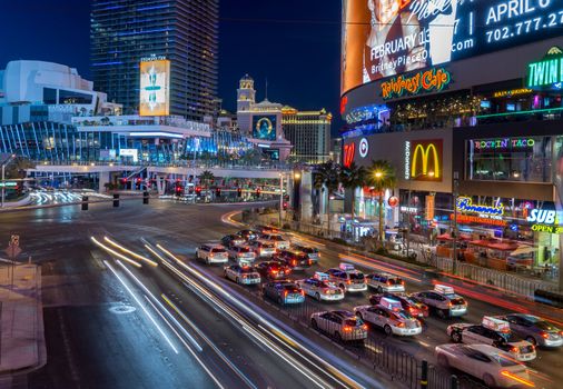 LAS VEGAS, NV/USA - FEBRUARY 13, 2016: Traffic at night along the Las Vegas Strip