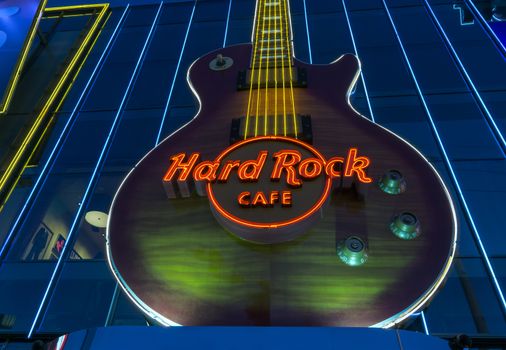 LAS VEGAS, NV/USA - FEBRUARY 13, 2016: Hard Rock Cafe on the Las Vegas Strip. Hard Rock Cafe International, Inc. is a chain of theme restaurants.