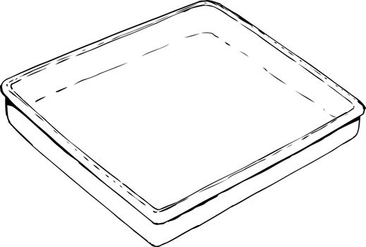 Outlined empty rectangular tray or pan sketch over white background