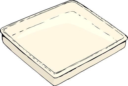 Single empty rectangular tray or pan sketch over white background