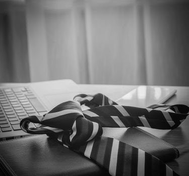 necktie were left on desks. resignation, termination, failure, dismissal concept.
