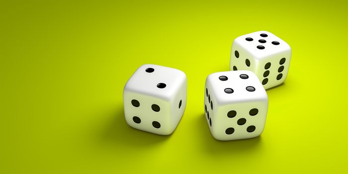 three dice on a green background
