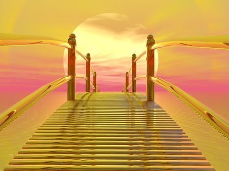 Golden bridge leading to the sun - 3D render