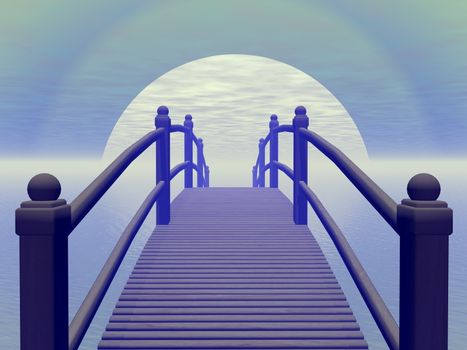 Bridge leading to blue sun - 3D render