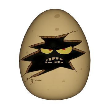 Easter scary yellow egg with eyes and angry face isolated in white background - 3D render