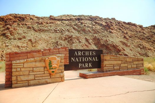 Entrance to the Arches National Park in Utah, USA