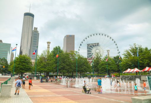 ATLANTA - AUGUST 29: Centennial Olympic park with people on August 29, 2015 in Atlanta, GA.