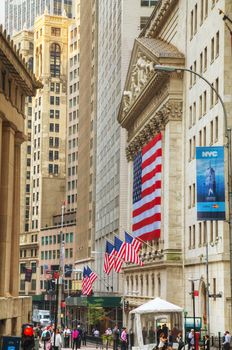 NEW YORK CITY - September 3: New York Stock Exchange building on September 3, 2015 in New York. The NYSE trading floor is located at 11 Wall Street and is composed of 4 rooms used for facilitation of trading.