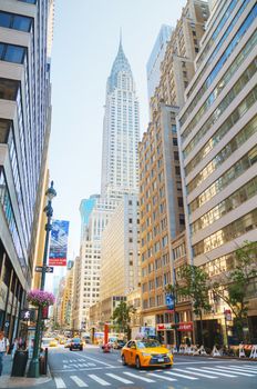 NEW YORK CITY - SEPTEMBER 5: New York street with the Chrysler building on September 5, 2015 in New York City.