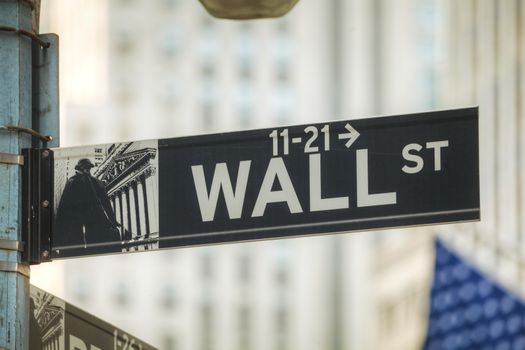 Wall street sign in New York City, USA